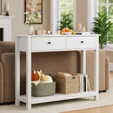 Asofer Console Table, Narrow Entryway Table with 2 Drawers, Bttom Shelf for Living Room, Foyer, White