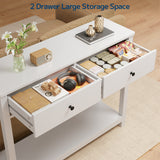 Asofer 39" Console Table with 2 Drawers & Outlets and USB Ports, Modern Sofa Table, Narrow Wood Entryway Table for Living Room, Foyer, White