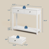Asofer Console Table, Narrow Entryway Table with 2 Drawers, Bttom Shelf for Living Room, Foyer, White