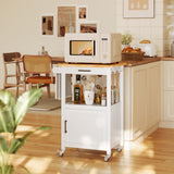 Asofer Rolling Kitchen Island Cart with Storage and Drawer, Small Coffee Cart, Microwave stand on Wheels, White