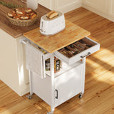 Asofer Rolling Kitchen Island Cart with Storage and Drawer, Small Coffee Cart, Microwave stand on Wheels, White