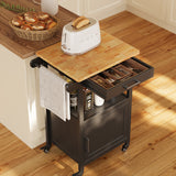 Asofer Rolling Kitchen Island Cart with Storage and Drawer, Small Coffee Cart, Microwave stand on Wheels, Black