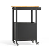 Asofer Rolling Kitchen Island Cart with Storage and Drawer, Small Coffee Cart, Microwave stand on Wheels, Black