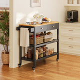 Asofer Kitchen Island Cart with 2-Level Open Storage Shelves, 2 Drawer, for Dining Room, bar