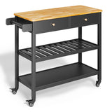 Asofer Kitchen Island Cart with 2-Level Open Storage Shelves, 2 Drawer, for Dining Room, bar