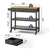 Asofer Kitchen Island Cart with 2-Level Open Storage Shelves, 2 Drawer, for Dining Room, bar