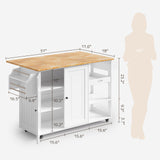 Asofer 60.6" W Kitchen Island with Drop Leaf , Rolling Kitchen Carts with Adjustable Shelf, White