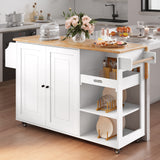 Asofer 60.6" W Kitchen Island with Drop Leaf , Rolling Kitchen Carts with Adjustable Shelf, White