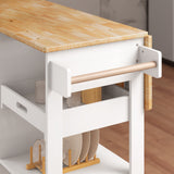 Asofer 60.6" W Kitchen Island with Drop Leaf , Rolling Kitchen Carts with Adjustable Shelf, White