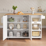 Asofer 60.6" W Kitchen Island with Drop Leaf , Rolling Kitchen Carts with Adjustable Shelf, White