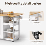 Asofer 60.6" W Kitchen Island with Drop Leaf , Rolling Kitchen Carts with Adjustable Shelf, White