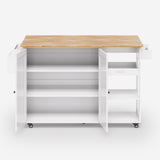 Asofer 60.6" W Kitchen Island with Drop Leaf , Rolling Kitchen Carts with Adjustable Shelf, White