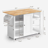 Asofer 60.6" W Kitchen Island with Drop Leaf , Rolling Kitchen Carts with Adjustable Shelf, White