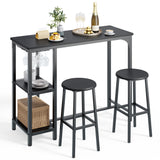 Asofer Bar Table Set for 2, 3-Piece Pub Table Set, Kitchen Bar Height Table with 2 Storage Shelves, Space Saving, Black