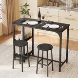 Asofer Bar Table Set for 2, 3-Piece Pub Table Set, Kitchen Bar Height Table with 2 Storage Shelves, Space Saving, Black