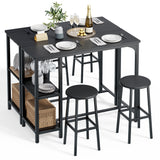 Asofer Bar Table Set for 2, 3-Piece Pub Table Set, Kitchen Bar Height Table with 2 Storage Shelves, Space Saving, Black