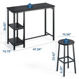 Asofer Bar Table Set for 2, 3-Piece Pub Table Set, Kitchen Bar Height Table with 2 Storage Shelves, Space Saving, Black