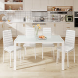 Asofer 5 Piece Dining Table Sets For 4, Glass Kitchen Table, PU Leather Chair, Dining Room, Whit