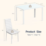 Asofer 5 Piece Dining Table Sets For 4, Glass Kitchen Table, PU Leather Chair, Dining Room, Whit