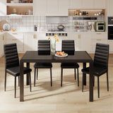 Asofer 5 Piece Dining Table Sets for 4, Glass Kitchen Table, PU Leather Chair, Dining Room, Black