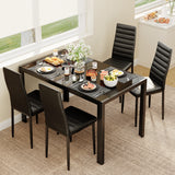 Asofer 5 Piece Dining Table Sets for 4, Glass Kitchen Table, PU Leather Chair, Dining Room, Black