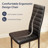 Asofer Glass Dining Room Table Sets for 4, Kitchen Table with PU Chair, Modern Room Sets for Home, Black