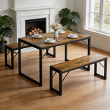 Dining Table Set For 4 Clearance, Asofer Dining Set With 2 Benches For Kitchen Living Room,Small Space,Retro