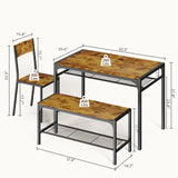 Asofer 4 Piece Dining Table with 2 Chairs and Bench for Kitchen, Table Set with Storage Rack, Small Space, Retro