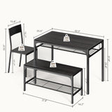 Asofer Dining Table Set for 4, with Wood Table, 2 Chairs and Bench, Storage Shelves, for Small Space