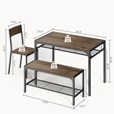 Asofer Dining Table Set for 4, with Wood Table, 2 Chairs and Bench, Storage Shelves, for Small Space,Grey