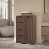 33.5" H Bathroom Floor Storage Cabinet with 4 Drawers and Adjustable Shelf - Dark Brown