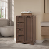 Asofer 33" Dark Brown Moisture-Resistant Anti-Tip Pantry Cabinet with Door, 4 Drawers & Shelves