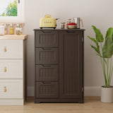 33.5" H Bathroom Floor Storage Cabinet with 4 Drawers and Adjustable Shelf - Dark Brown