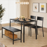 Asofer Dining Table Set for 4, with Wood Table, 2 Chairs and Bench, Storage Shelves, for Small Space