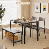 Asofer Dining Table Set for 4, with Wood Table, 2 Chairs and Bench, Storage Shelves, for Small Space,Grey