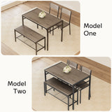 Asofer Dining Table Set for 4, with Wood Table, 2 Chairs and Bench, Storage Shelves, for Small Space,Grey