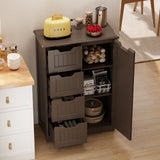 Asofer 33" Dark Brown Moisture-Resistant Anti-Tip Pantry Cabinet with Door, 4 Drawers & Shelves