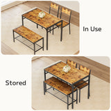 Asofer 4 Piece Dining Table with 2 Chairs and Bench for Kitchen, Table Set with Storage Rack, Small Space, Retro