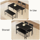 Asofer Dining Table Set for 4, with Wood Table, 2 Chairs and Bench, Storage Shelves, for Small Space