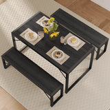 Asofer Dining Table Set for 4, 45.5" Modern Kitchen Dinette Set with 2 Bench for Dining Room, Black