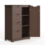 Asofer 33" Small Kitchen Pantry Storage Cabinet, with Door and 4 Drawers, Freestanding Wooden Dresser, Brown