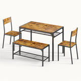 Asofer 4 Piece Dining Table with 2 Chairs and Bench for Kitchen, Table Set with Storage Rack, Small Space, Retro