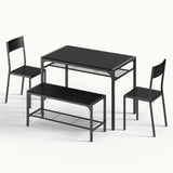 Asofer Dining Table Set for 4, with Wood Table, 2 Chairs and Bench, Storage Shelves, for Small Space