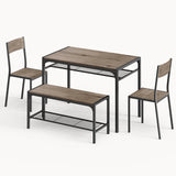 Asofer Dining Table Set for 4, with Wood Table, 2 Chairs and Bench, Storage Shelves, for Small Space,Grey