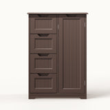 Asofer 33" Small Kitchen Pantry Storage Cabinet, with Door and 4 Drawers, Freestanding Wooden Dresser, Brown