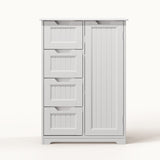 Asofer 33" White Moisture-Resistant Anti-Tip Pantry Cabinet with Door, 4 Drawers & Shelves
