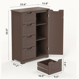 33.5" H Bathroom Floor Storage Cabinet with 4 Drawers and Adjustable Shelf - Dark Brown