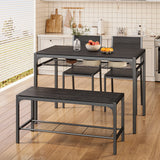 Asofer Dining Table Set for 4, with Wood Table, 2 Chairs and Bench, Storage Shelves, for Small Space