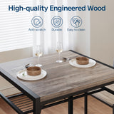 Gray Dining Table Set for 2, Kitchen Table with Chairs and Storage Shelves for Small Space