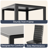 3 Piece Dining Table Set for 2, Glass Kitchen Table and Chairs with Upholstered PU Leather Chairs for Apartment, Small Space, Black